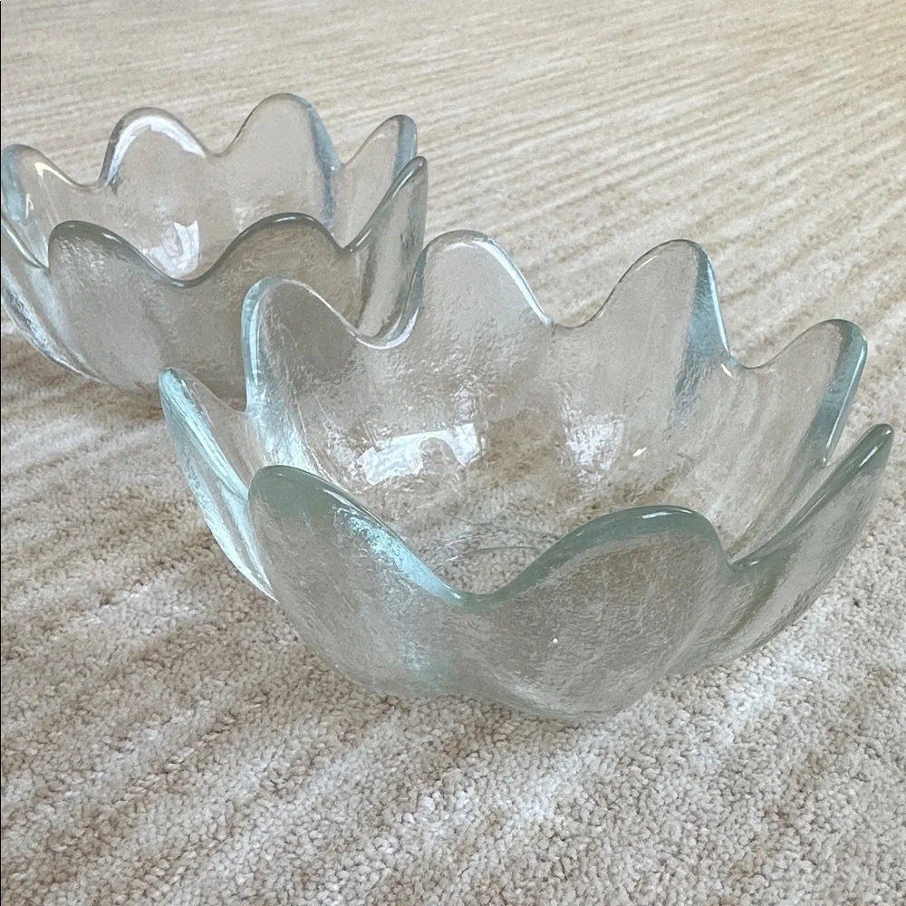 Set of 3 Vintage Blenko Clear Glass Lotus Bowls 8 Petal MCM 1960s